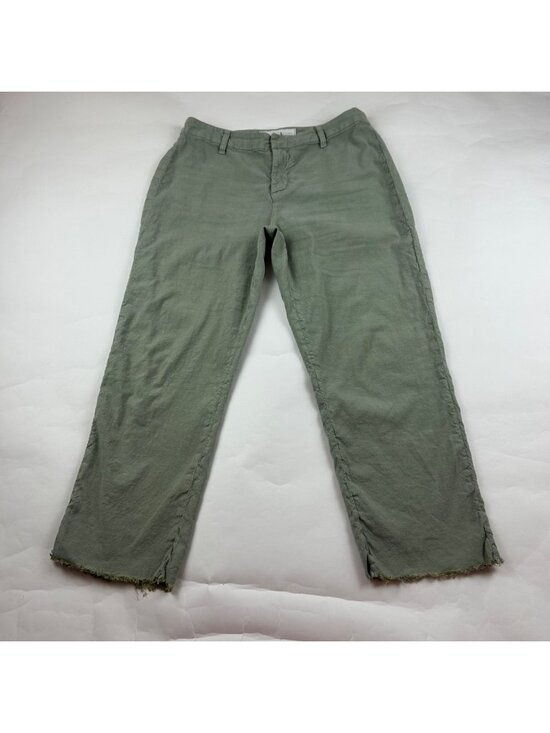 Frank & Eileen Pants - Frank & Eileen Sage Green Flax Blend Kinsale Straight Leg Raw Hem Ankle Pant 10